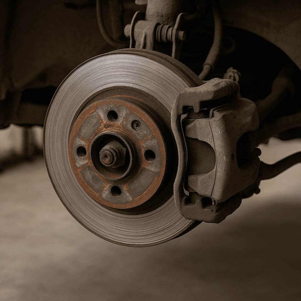 A rotor that has been grinding due too brake pads not being replaced